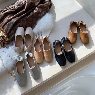 Xajzpa Women Flats New Ballerinas Soft Leather Moccasins Slip On Retro Grandma Shoes  Ladies mules slippers Spring Summer